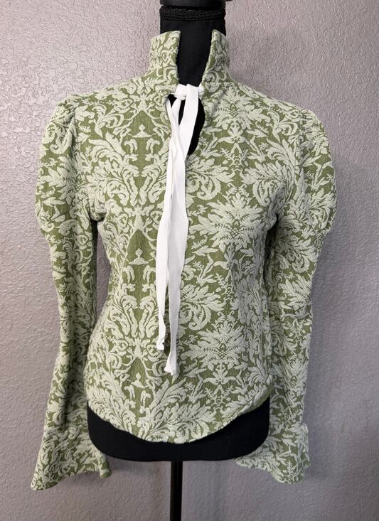 Anthropologie Tops - By Anthropologie Womens Sz S Green Paisley Textured Bell Sleeve Puffed Shirt Top